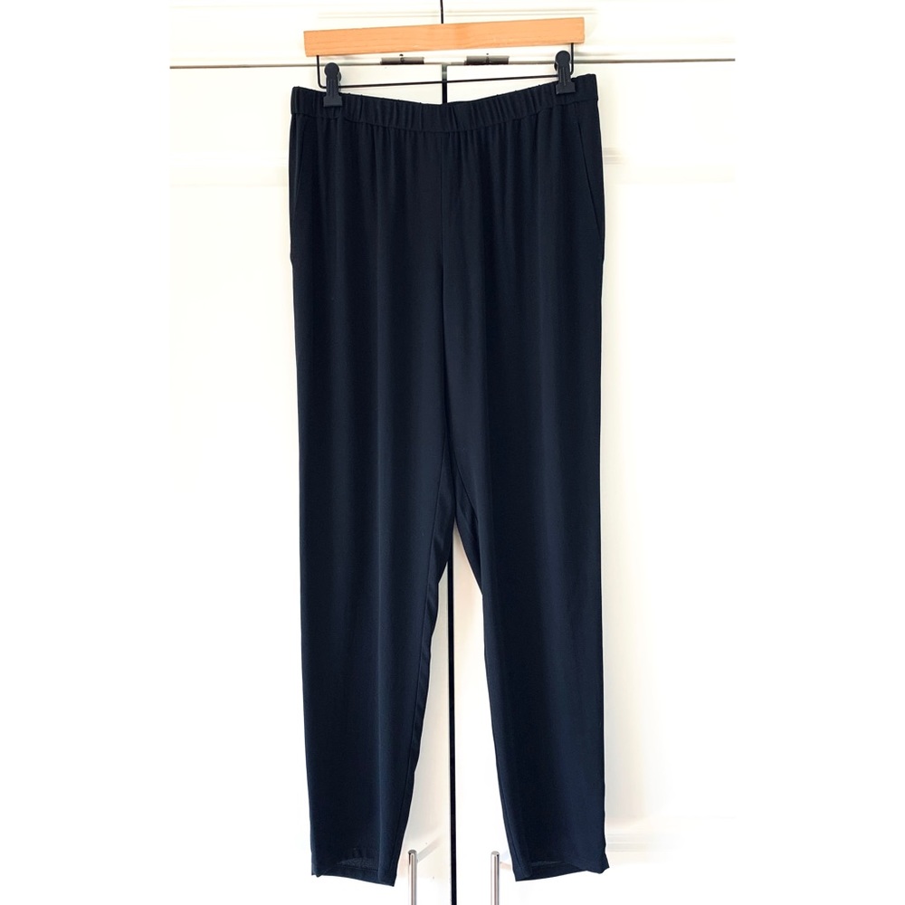 Eileen Fisher Silk Trousers Black Pants Drapey Tapered Pull On Size Small
